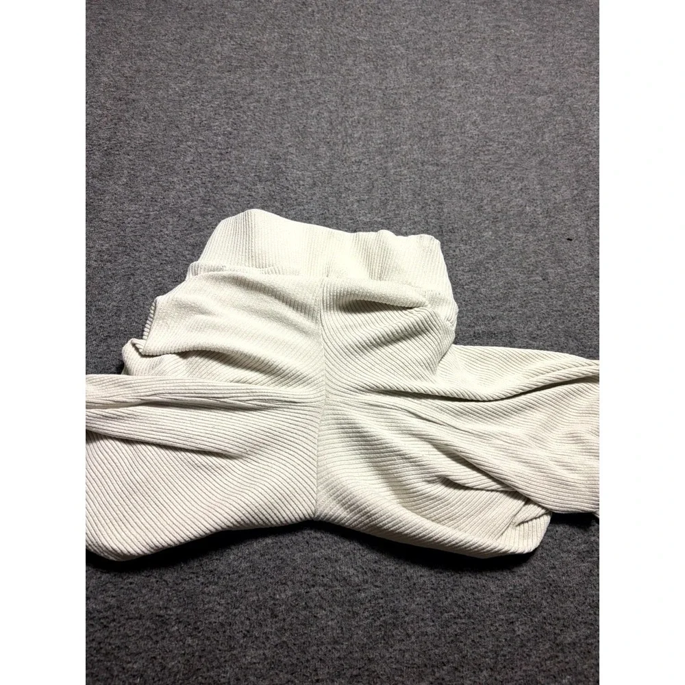 Hollister Sleep Pants Womens XS Beige Stretch Ribbed High Rise Cozy Wide Leg